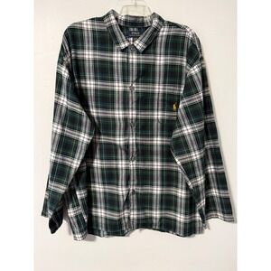 Polo Ralph Lauren Mens XL Sleepwear Shirt Green Plaid 100% Cotton Flannel Pajama